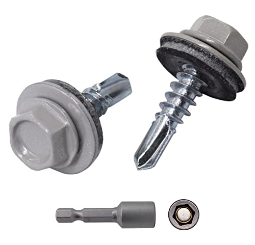 (300 Stück) Metalldachschrauben 4,8 x 19 mm Selbstbohrende Schrauben mit EPDM Unterlegscheiben Lackierter Sechskantscheibe Blechschraube (300, RAL 9006) von Marcopol