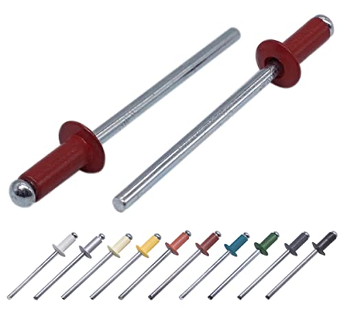 (50 Stück) Lackierte Blindnieten 3,2 x 8 mm, Kuppelkopf, DIN 7337, Aluminiumniete und Stahldorn, Popnieten (50, Braun-Rot RAL 3011) von Marcopol