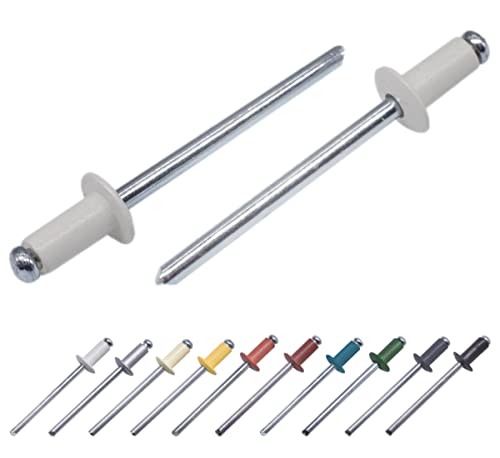 (50 Stück) Lackierte Blindnieten 3,2 x 8 mm, Kuppelkopf, DIN 7337, Aluminiumniete und Stahldorn, Popnieten (50, Grauweiß RAL 9002) von Marcopol