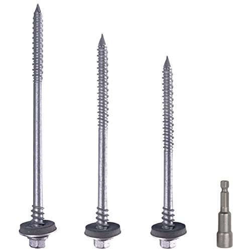 (50 Stück) Sechskantkopf Selbstbohrende 6,4 x 160 mm Karbonstahlschrauben mit EPDM-Unterlegscheiben zur Befestigung von Sandwichplatten (50, 6,4 x 160 mm) von Marcopol