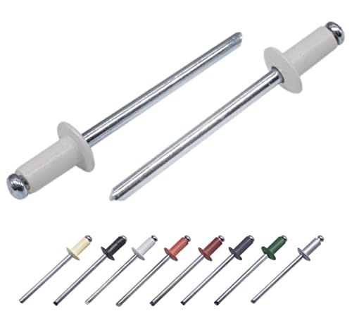 Marcopol (500 Stück) Lackierte Blindnieten 4,0 x 8 mm, Kuppelkopf, DIN 7337, Aluminiumniete und Stahldorn, Popnieten (500, Grauweiß RAL 9002) von Marcopol