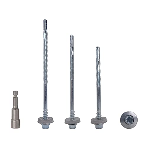 (80 Stück) Verzinkter Stahl, Sechskantkopf selbstbohrende 5,5 x 100 mm Schrauben mit EPDM Unterlegscheiben zur Befestigung von Sandwichplatten (80, 5,5 x 100 mm) von Marcopol