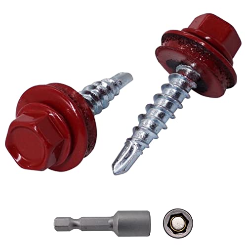 (Packung mit 250 Stück) Metall-Dachschrauben, 4,8 x 25 mm lackierte, selbstbohrende Schrauben mit EPDM-Unterlegscheiben, Blech-Sechskantschraube (250, braun-rot RAL 3011) von Marcopol