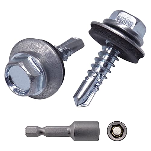 Selbstschneidende Schrauben aus verzinktem Stahl, DIN 7504-K, 4,8 x 20 mm, mit EPDM-Unterlegscheiben, Sechskant-Unterlegscheibenkopf, Blechschraube, Packung mit 300 Stück von Marcopol