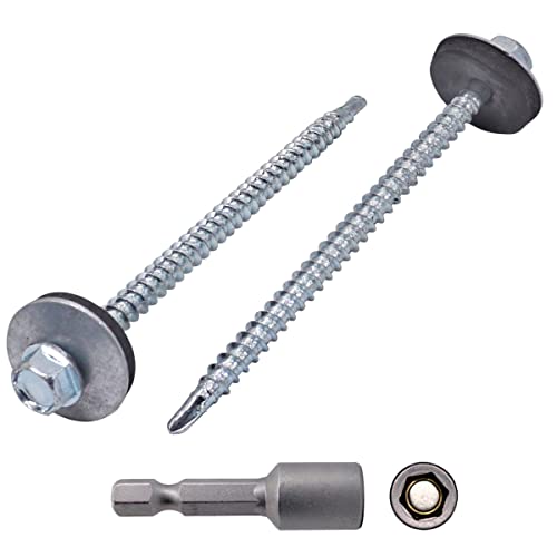 Selbstschneidende Schrauben aus verzinktem Stahl, DIN 7504-K, 4,8 x 80 mm, mit EPDM-Unterlegscheiben, Sechskant-Unterlegscheibenkopf, Blechschraube, Packung mit 500 Stück von Marcopol