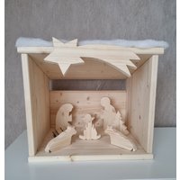 Weihnachtskrippe Mit Beleuchtung Illuminated Christmas Nativity Scene Weihnachtsdekoration Christmasdecoration Krippefiguren Holzdekoration von MarcosHolzwelt