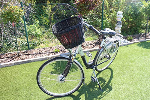 Hundefahrradkorb für Fahradlenker aus Weide in Schwarz mit Metallgitter und Kissen Verschiedene Größen Lenkrad Weidenkorb Hundekorb Lenkerkorb Einkaufskorb Natur (XL mit Kissen) von Marcus Weidenhandel