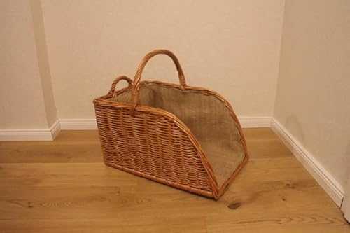 Kaminholzkorb aus Weide mit Jute Kaminholztasche Feuerholzkorb Weidenkorb Kaminkorb Holzkorb von Marcus Weidenhandel