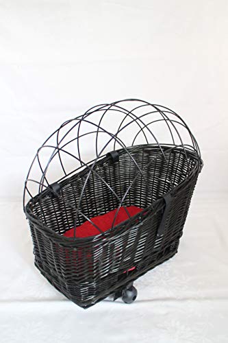 Hundefahrradkorb für Gepäckträger aus Weide mit Metallgitter und Kissen Schwarz XL oder XXL Gepäckträgerkorb Weidenkorb Hundekorb Tierkorb (XL mit Kissen) von Marcus´ Weidenhandel