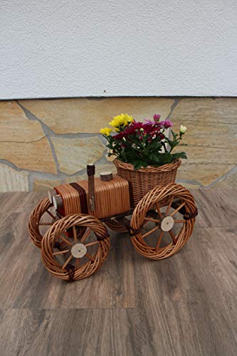 Weidenkorb Weidentraktor Blumenkübel Korbgeflecht Pflanzkorb Weide Plumenkasten Geschenk Präsent (XL, Braun) von Marcus´ Weidenhandel