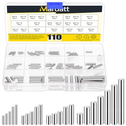 Mardatt 110 Stück 22 Größe M2 M3 M4 M5 304 Edelstahl Dowel Pin Regalstütze Peg Pin Rod Befestigungselemente Zylindrischer Peg Pin für Metallgeräte, Möbelinstallation von Mardatt