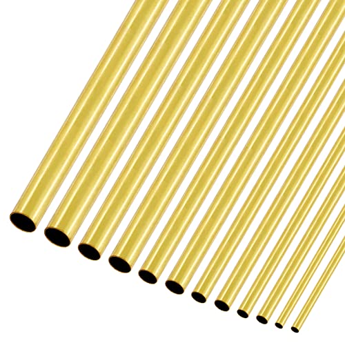 Mardatt 12-teiliges rundes Messingrohr-Set in 6 Größen, 1 mm, 1.5 mm, 2 mm, 2.5 mm, 3 mm, 3.5 mm Außendurchmesser x 0.2 mm Wandstärke, 300 mm Länge, präzise, gerades Rohrrohr für Hobby-Modelle von Mardatt