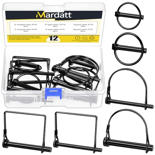 Mardatt 12pcs Wire Lock Pins 5/16", 1/4", 2/5" 3 Typ Sicherheitskoppler Pin Kit, Kohlenstoffstahl Quadratwelle Verriegelungsstift Runder Draht Sperrstifte Schwerlast Lynch Pins Linch Pins Mardatt 12pcs Wire Lock Pins 5/16", 1/4", 2/5" 3 Typ Sicherheitskoppler Pin Kit, Kohlenstoffstahl Quadratwelle Verriegelungsstift Runder Draht Sperrstifte Schwerlast Lynch Pins Linch Pins von Mardatt