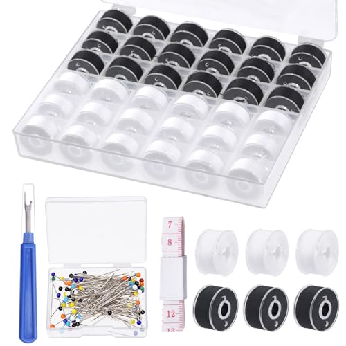 Mardatt 138Pcs White & Black Bobbins Sewing Threads Kit Includes Bobbin Thread with Bobbin Case, Sewing Pins, Measuring Tape and Sewing Seam Ripper, Polyester Threads Set for Hand Machine Sewing von Mardatt