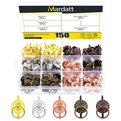 Mardatt 150 Stück Metall Mini Brads mit Zugringen Sortiments, 5 Farben, Mini-Papierbefestigungen Schubladengriff für Schmuckkästchen, Scrapbooking von Mardatt
