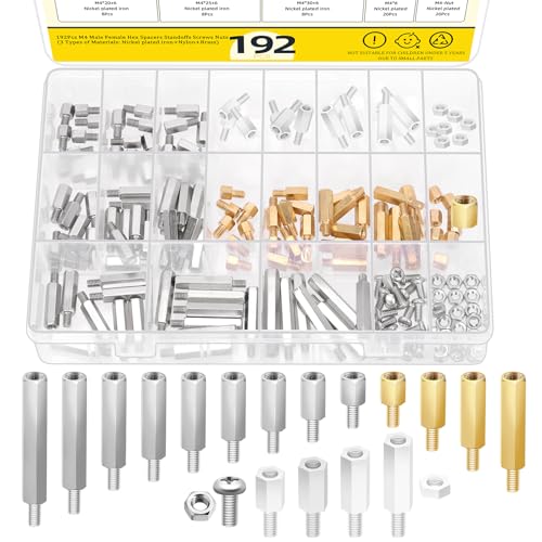 Mardatt 192 Stück M4 Abstandshalter Hex Distanzhülsen, Messing Hex Abstandshalter Schraube Mutter Sortiment Kit, Metrische Male-Female Threaded Hex Abstandshalter für die Befestigung der Leiterplatte von Mardatt