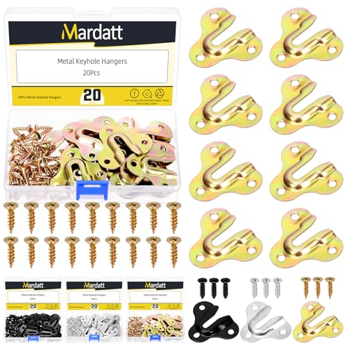 Mardatt 20 Set Keyhole Hangers Schlüsselloch Aufhänger Kit, 50 x 43mm Zink Gelb Schmetterling Spiegel Bilderrahmen Aufhänger, Single Schlüsselloch Aufhängplatte mit Schraube for Mirror Picture Frame von Mardatt
