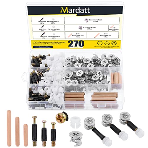Mardatt 270Pcs 3 in 1 Furniture Connecting Kit with 3 Sizes Wood Dowel Pins, Nickel Plated Cam Lock Nuts Fittings Pre-Inserted Nut Screws Bolts Fasteners Connectors for Furniture Cabinets Drawer Mardatt 270Pcs 3 in 1 Furniture Connecting Kit with 3 Sizes Wood Dowel Pins, Nickel Plated Cam Lock Nuts Fittings Pre-Inserted Nut Screws Bolts Fasteners Connectors for Furniture Cabinets Drawer von Mardatt