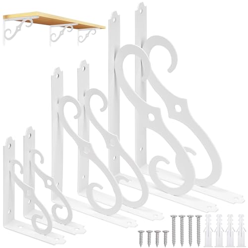 Mardatt 2Pcs 5" Decorative Shelf Brackets, Heavy Duty Wall Mounted Floating Shelf Bracket Triangle Shelf Brackets L Shape Metal Shelf Supporter with Screws and Anchors for Home Office (White) von Mardatt