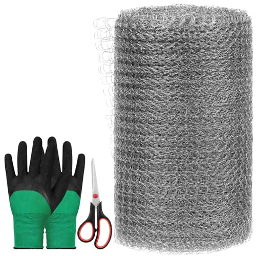 Mardatt 3 Stück 5“ x 50Ft Maschendraht mit Sicherheitshandschuhen, Edelstahl Maschendrahtrolle Flexible Stretchy Mesh Roll Mesh Gap Blocker für Gärten, Garage und Häuser von Mardatt