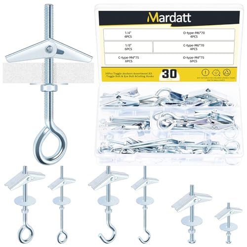 Mardatt 30 Stück 3 Arten Federklappdübel Toggle Bolts, M4 M6 Toggle Bolt Eye Bolt Butterfly Anchors und 1/4“, 1/8“ Butterfly Toggle Anchors, Drywall Anchors with Wing Nut for Hanging Lamps Heavy Items Mardatt 30 Stück 3 Arten Federklappdübel Toggle Bolts, M4 M6 Toggle Bolt Eye Bolt Butterfly Anchors und 1/4“, 1/8“ Butterfly Toggle Anchors, Drywall Anchors with Wing Nut for Hanging Lamps Heavy Items von Mardatt