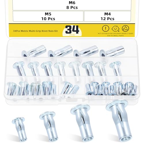 Mardatt 34 Stück M4 M5 M6 M8 Multi-Grip Nietmuttern, verzinkt Pre-Bulbed Shank Flat Head Threaded Insert Nut, Kohlenstoffstahl Nietmuttern für Bauindustrie Mardatt 34 Stück M4 M5 M6 M8 Multi-Grip Nietmuttern, verzinkt Pre-Bulbed Shank Flat Head Threaded Insert Nut, Kohlenstoffstahl Nietmuttern für Bauindustrie von Mardatt