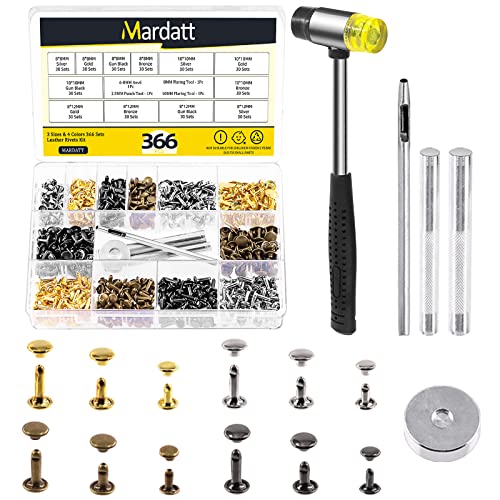 Mardatt 360 Sets Double Cap Rivets with Setting Tool Kit, 4 Colors 3 Sizes Leather Rivets Double Cap Rivet Tubular Metal Studs for DIY Leather Craft Repair and Decoration von Mardatt