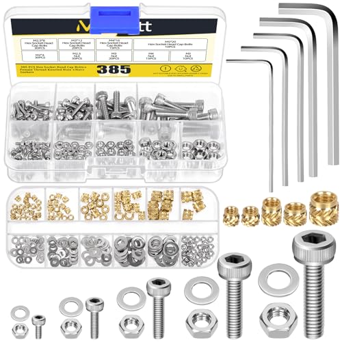 Mardatt 385 Stück M2 M2.5 M3 M4 M5 Messing Gewindeeinsätze mit Hex Socket Head Cap Schrauben Muttern Kit, Messing Heat Set Einsatz metrische Knurled Muttern & Maschinenschrauben und Muttern Mardatt 385 Stück M2 M2.5 M3 M4 M5 Messing Gewindeeinsätze mit Hex Socket Head Cap Schrauben Muttern Kit, Messing Heat Set Einsatz metrische Knurled Muttern & Maschinenschrauben und Muttern von Mardatt