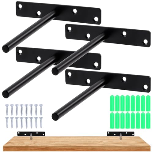 Mardatt 4Pack 6" Floating Shelf Bracket Hidden Brackets with Screws and Wall Anchors, Heavy Duty Floating Shelf Bracket Blind Shelf Supports Floating Mantel Mount for Floating Wood Shelves(Black) von Mardatt