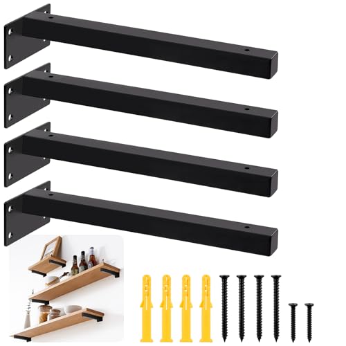 Mardatt 4Pcs 10” Black Shelf Bracket with Screws and Anchors, Floating Shelf Brackets Heavy Duty Shelf Supports Mounted Shelf Brackets Hidden L Shelf Bracket for Shelves Support von Mardatt