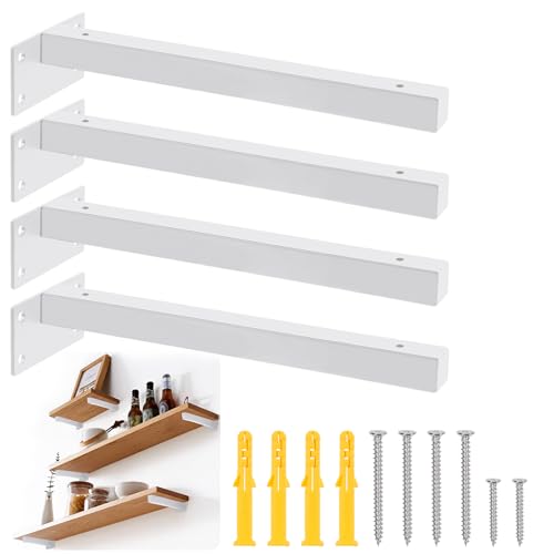 Mardatt 4Pcs 10” White Shelf Bracket with Screws and Anchors, Floating Shelf Brackets Heavy Duty Shelf Supports Mounted Shelf Brackets Hidden L Shelf Bracket for Shelves Support von Mardatt