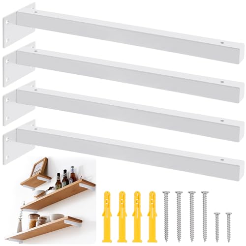 Mardatt 4Pcs 12” White Shelf Bracket with Screws and Anchors, Floating Shelf Brackets Heavy Duty Shelf Supports Mounted Shelf Brackets Hidden L Shelf Bracket for Shelves Support von Mardatt