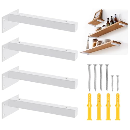 Mardatt 4Pcs 8” White Shelf Bracket with Screws and Anchors, Floating Shelf Brackets Heavy Duty Shelf Supports Mounted Shelf Brackets Hidden L Shelf Bracket for Shelves Support von Mardatt