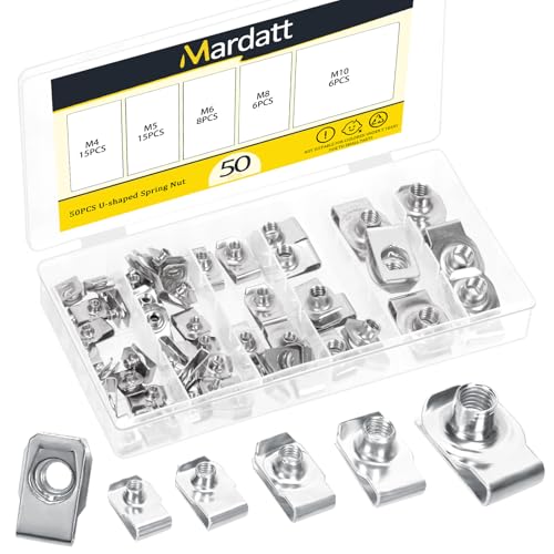 Mardatt 50 Stück M4 M5 M6 M8 M10 304Edelstahl Auto Auto U-Clip, metrische Automobil U-Mutter Clips U-Stil Clip-On-Muttern U-Befestigungsklammer U-Clip-Muttern für Motor Fender Stoßfänger von Mardatt