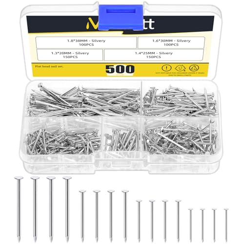 Mardatt 500 Stück 4 Größen Hardware Nägel Sortiment Kit, Nägel für hängende Bilder, kleine Nägel, Finishing Nägel, hängende Nägel, Holznägel, Pin-Nägel, Wand-Nägel zum Aufhängen (Silber) Mardatt 500 Stück 4 Größen Hardware Nägel Sortiment Kit, Nägel für hängende Bilder, kleine Nägel, Finishing Nägel, hängende Nägel, Holznägel, Pin-Nägel, Wand-Nägel zum Aufhängen (Silber) von Mardatt