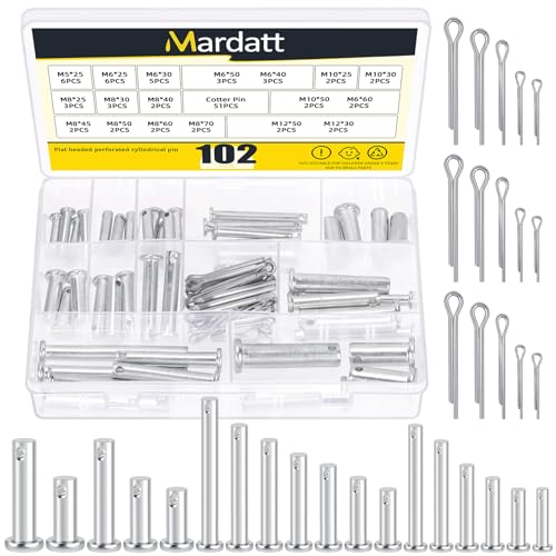 Mardatt 51 Stück 18 Größen Einloch Gabelbolzen mit 51 Stück Splint Sortiment Kit, M5 M6 M8 M10 M12 Verzinkte Single Hole Clevis Pins, Flat Head Clevis Pins mit Zufällige Größe Split Splint von Mardatt