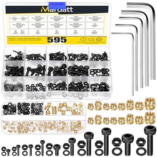 Mardatt 595 Stück M2 M2.5 M3 M4 M5 Messing Gewindeeinsätze mit Hex Socket Head Cap Schrauben Muttern Kit, Messing Heat Set Einsatz metrische Knurled Muttern & Maschinenschrauben Mardatt 595 Stück M2 M2.5 M3 M4 M5 Messing Gewindeeinsätze mit Hex Socket Head Cap Schrauben Muttern Kit, Messing Heat Set Einsatz metrische Knurled Muttern & Maschinenschrauben von Mardatt