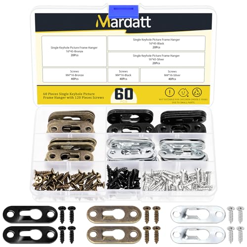 Mardatt 60 Set 16 x 45mm Single Keyhole Hangers Schlüsselloch Aufhänger Kit, Schwarz/Bronze/Silber Spiegel Bilderrahmen Aufhänger, Single Schlüsselloch Aufhängplatte mit Schrauben Mardatt 60 Set 16 x 45mm Single Keyhole Hangers Schlüsselloch Aufhänger Kit, Schwarz/Bronze/Silber Spiegel Bilderrahmen Aufhänger, Single Schlüsselloch Aufhängplatte mit Schrauben von Mardatt