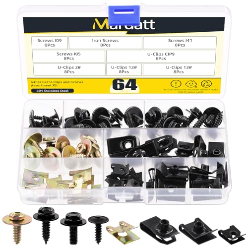 Mardatt 64Pcs Car Bumper Retainer Clips Set Metal Trim Panel Spring Clips and U-Clip Auto Car Splash Shield Guard Body Bolts Fastener with Screws for GM Ford Chrysler von Mardatt