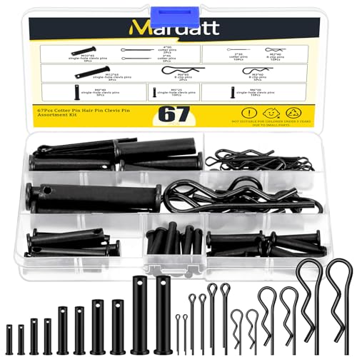 Mardatt 67 Stück Kohlenstoffstahl Clevis Pin Splint R Pin Sortiment Kit, enthalten 5 Größen M5 M6 M8 M10 M12 Flachkopf Single Hole Clevis Pins und M2 M3 M4 Split Splinte / R Clips Mardatt 67 Stück Kohlenstoffstahl Clevis Pin Splint R Pin Sortiment Kit, enthalten 5 Größen M5 M6 M8 M10 M12 Flachkopf Single Hole Clevis Pins und M2 M3 M4 Split Splinte / R Clips von Mardatt