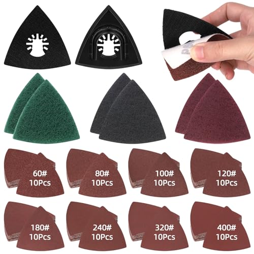 Mardatt 87Pcs 80mm Triangle Sanding Pads Kit, 60 80 100 120 180 240 Assorted Grit for Surface Sanding Mechanical Maintenance Cleaning von Mardatt