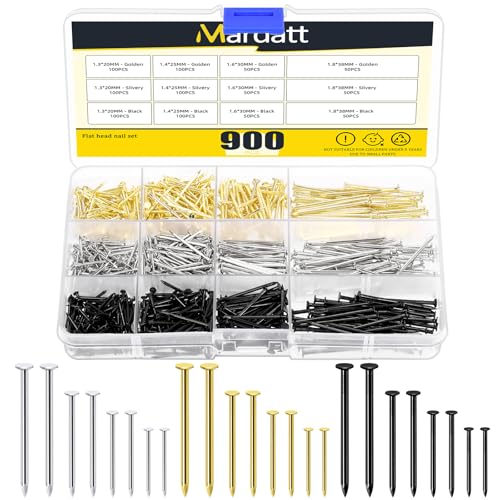 Mardatt 900 Stück 4 Größen 3 Farben Hardware Nägel Sortiment Kit, Nägel für hängende Bilder, kleine Nägel, Finishing Nägel, hängende Nägel, Holznägel, Pin-Nägel, Wandnägel zum Aufhängen Mardatt 900 Stück 4 Größen 3 Farben Hardware Nägel Sortiment Kit, Nägel für hängende Bilder, kleine Nägel, Finishing Nägel, hängende Nägel, Holznägel, Pin-Nägel, Wandnägel zum Aufhängen von Mardatt