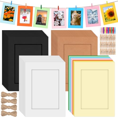 Mardatt Cardboard Picture Frames, 40 Set 7“ Papier Bilderrahmen, enthält Bunte Karton Fotorahmen mit hölzernen Klammern, Schnüre für Home Decor von Mardatt
