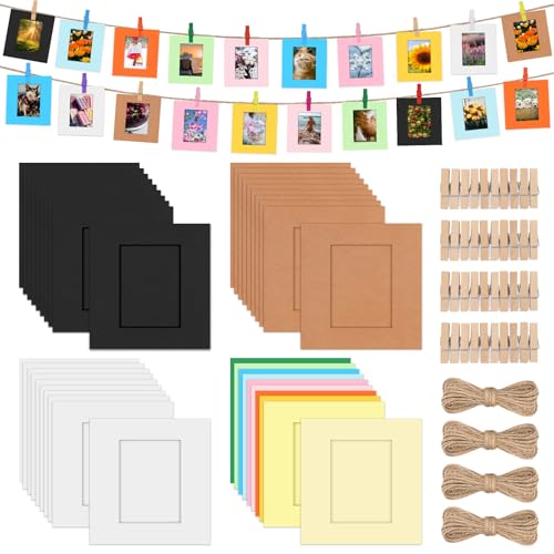 Mardatt Cardboard Picture Frames, Paper Picture Frames DIY Cardboard Photo Hanging Display Cardstock Photo Frame Card Cardstock with Clips and Paper String for Home Wall Décor (Multicolor, 3 Inch) von Mardatt
