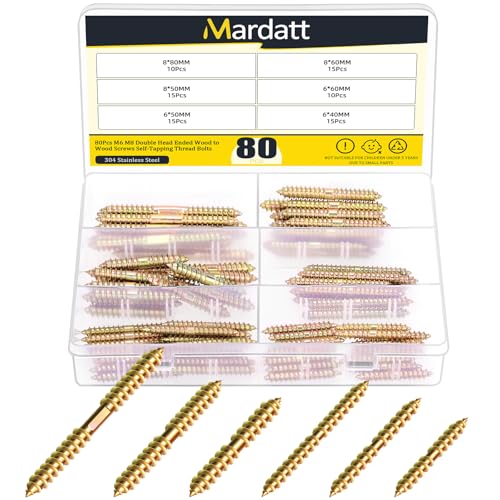 Mardatt Hanger Bolts, 80 Stück M6 M8 Stockschraube Doppelseitige Schrauben, Verzinkte Aufhänger Schrauben Bolzen für Möbel, M6x40, M6x50, M6x60, M8x50, M8x60, M8x80 Mardatt Hanger Bolts, 80 Stück M6 M8 Stockschraube Doppelseitige Schrauben, Verzinkte Aufhänger Schrauben Bolzen für Möbel, M6x40, M6x50, M6x60, M8x50, M8x60, M8x80 von Mardatt