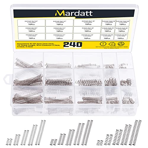Mardatt M362 240 Stück 15 Größen Kompressionsfedern Sortiment Kit Mini Edelstahl Federn für Reparaturen mit Gehäuse, OD 4 mm, 5 mm, 6 mm, 10-50 mm Länge, Drahtdurchmesser 0,3 mm, 0,4 mm, 0,5 mm Mardatt M362 240 Stück 15 Größen Kompressionsfedern Sortiment Kit Mini Edelstahl Federn für Reparaturen mit Gehäuse, OD 4 mm, 5 mm, 6 mm, 10-50 mm Länge, Drahtdurchmesser 0,3 mm, 0,4 mm, 0,5 mm von Mardatt