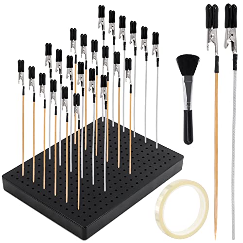 Mardatt Malerei Modellierung Tools Set enthält quadratischen Stand Base Holder, Bambus & Stahl Modell Airbrush Alligator Clip Sticks mit Gummispitzen, Isolierband und Pinsel für Modell-Hobby von Mardatt