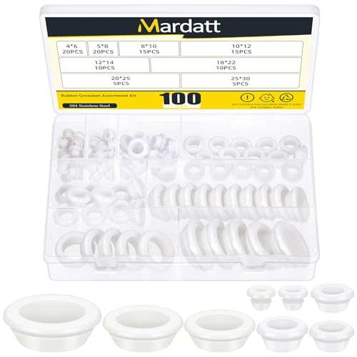 Mardatt Rubber Grommet 100 Stück Weiße Gummitüllen Kit, 8 Größen Firewall Geschlossenes Loch Stecker Draht Schutz Tüllen für die Verkabelung, 2/13", 1/5“, 5/16", 3/8“, 1/2", 3/4", 13/16", 1" Bohrung Mardatt Rubber Grommet 100 Stück Weiße Gummitüllen Kit, 8 Größen Firewall Geschlossenes Loch Stecker Draht Schutz Tüllen für die Verkabelung, 2/13", 1/5“, 5/16", 3/8“, 1/2", 3/4", 13/16", 1" Bohrung von Mardatt