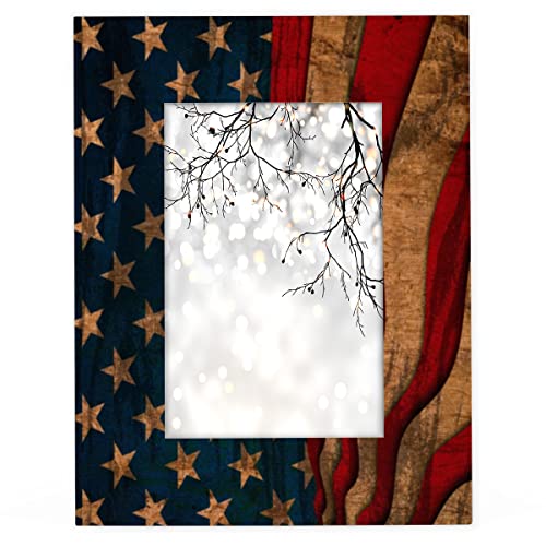 Bilderrahmen mit amerikanischer Flagge, 10,2 x 15,2 cm, aus Holz, Vintage-Stil, USA-Flagge, passend für 10 x 15 cm oder 8,9 x 12,7 cm große Bilderrahmen mit bruchfestem Acryl, für Wand- oder von Mardesigns
