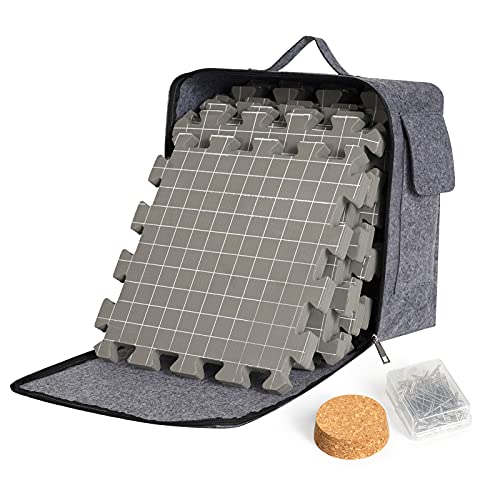 Mardili Blockiermatten zum Stricken [9er-Pack], extra dicke Blockierbretter mit Raster für Häkelprojekte oder Nadelspitze, Strickmatten mit 100 T-Nadeln und einem Korken zur Aufbewahrung von T-Nadeln von Mardili